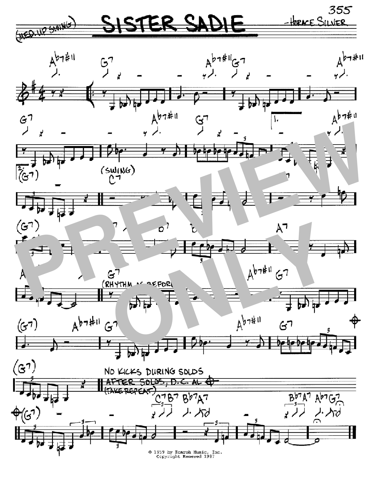 Horace Silver Sister Sadie sheet music notes and chords arranged for Real Book – Melody & Chords – C Instruments