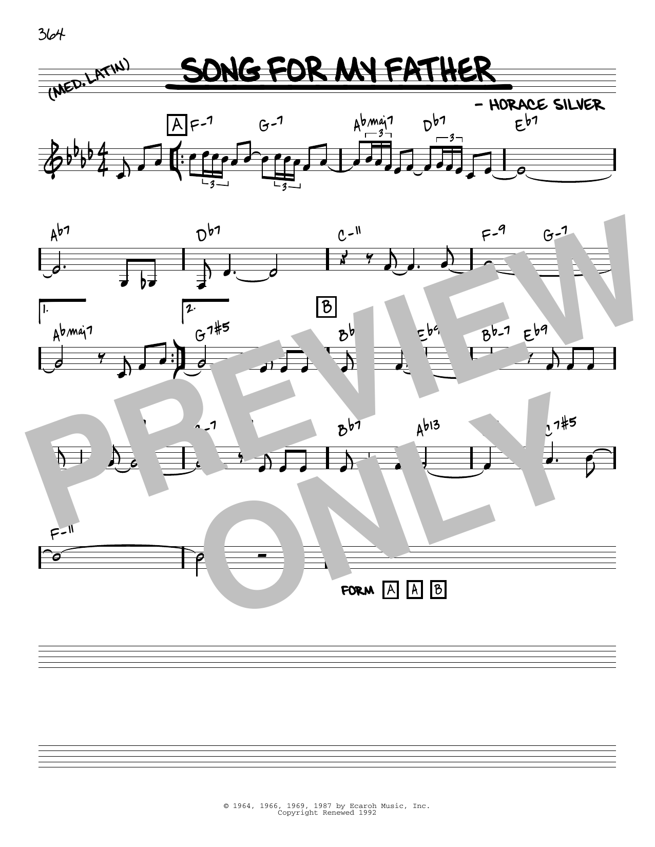 Horace Silver Song For My Father (arr. Jack Grassel) sheet music notes and chords arranged for Real Book – Melody & Chords