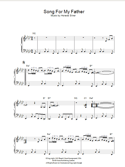 Horace Silver Song For My Father sheet music notes and chords arranged for Piano Transcription