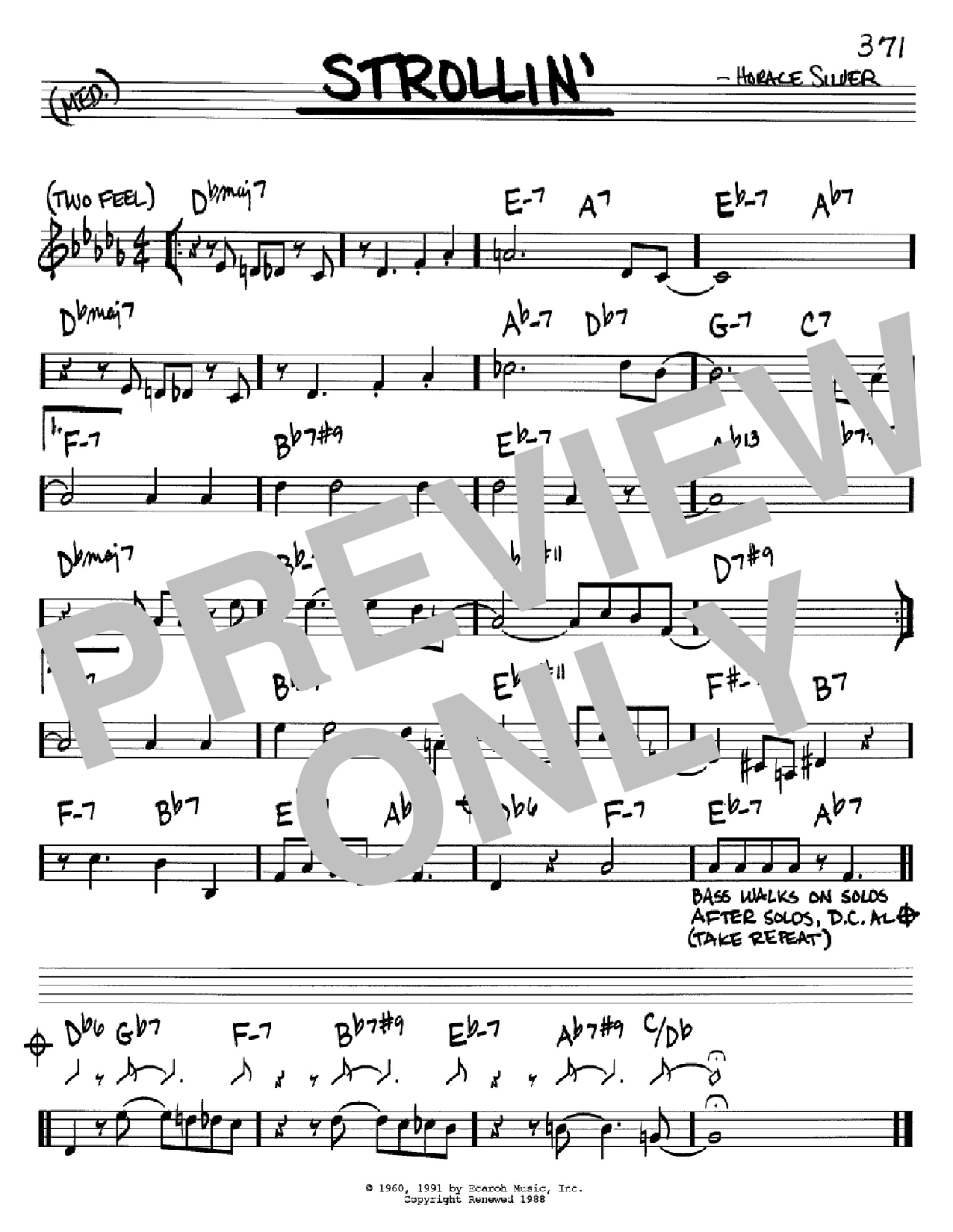 Horace Silver Strollin' sheet music notes and chords arranged for Piano Transcription