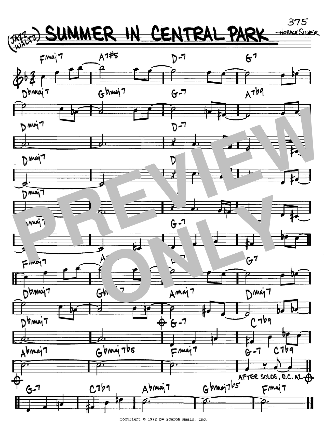 Horace Silver Summer In Central Park sheet music notes and chords arranged for Real Book – Melody & Chords – C Instruments