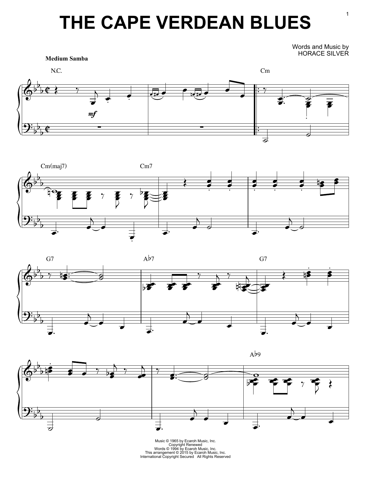 Horace Silver The Cape Verdean Blues (arr. Brent Edstrom) sheet music notes and chords arranged for Piano Solo