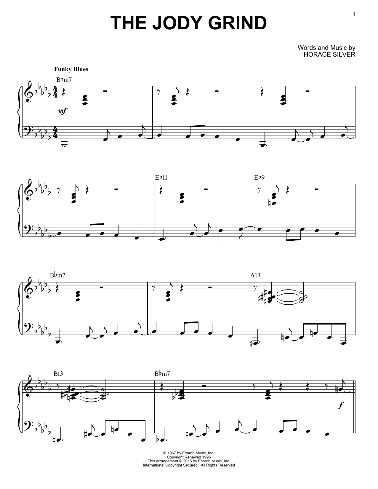 Horace Silver The Jody Grind (arr. Brent Edstrom) sheet music notes and chords arranged for Piano Solo