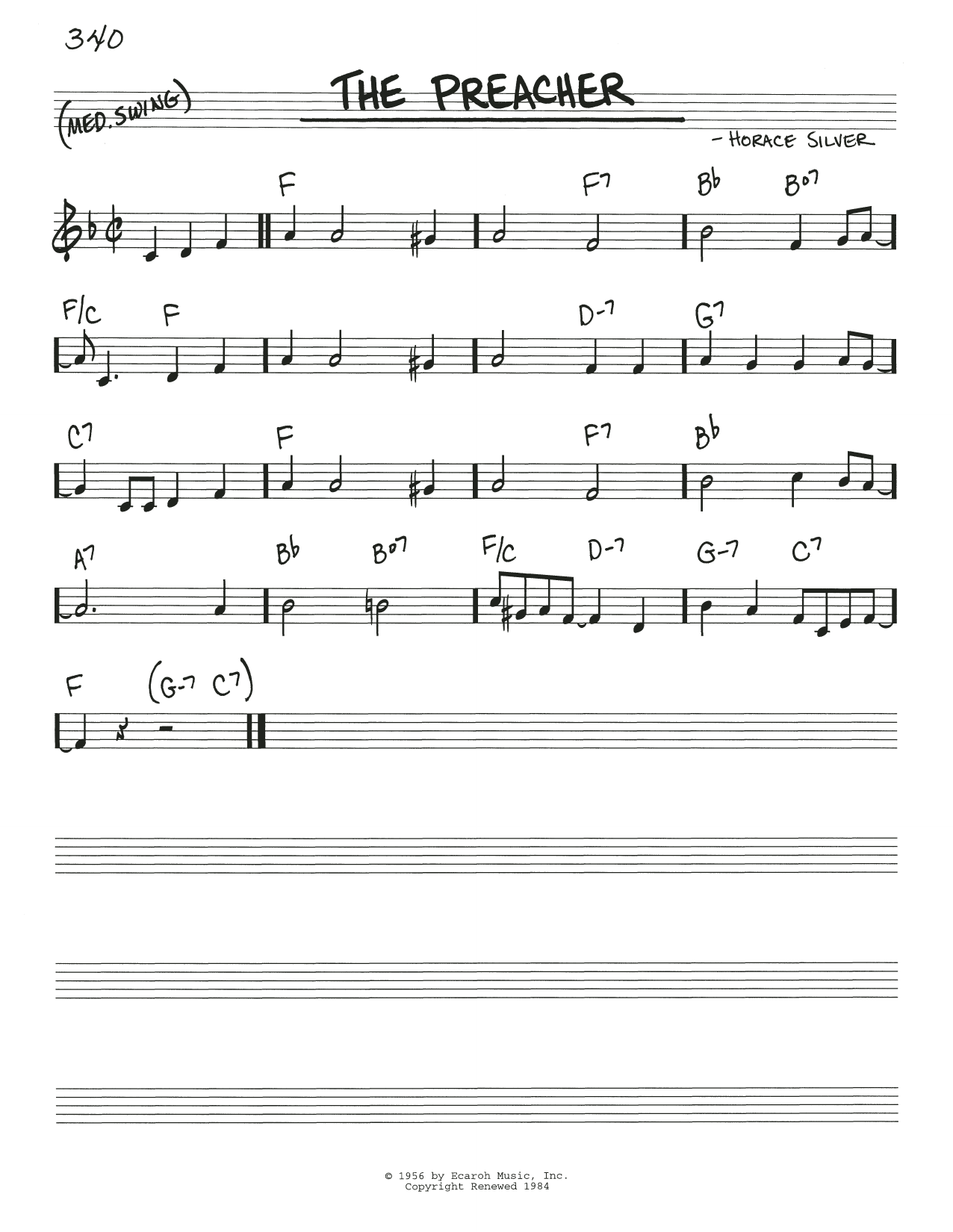 Horace Silver The Preacher sheet music notes and chords arranged for Real Book – Melody & Chords