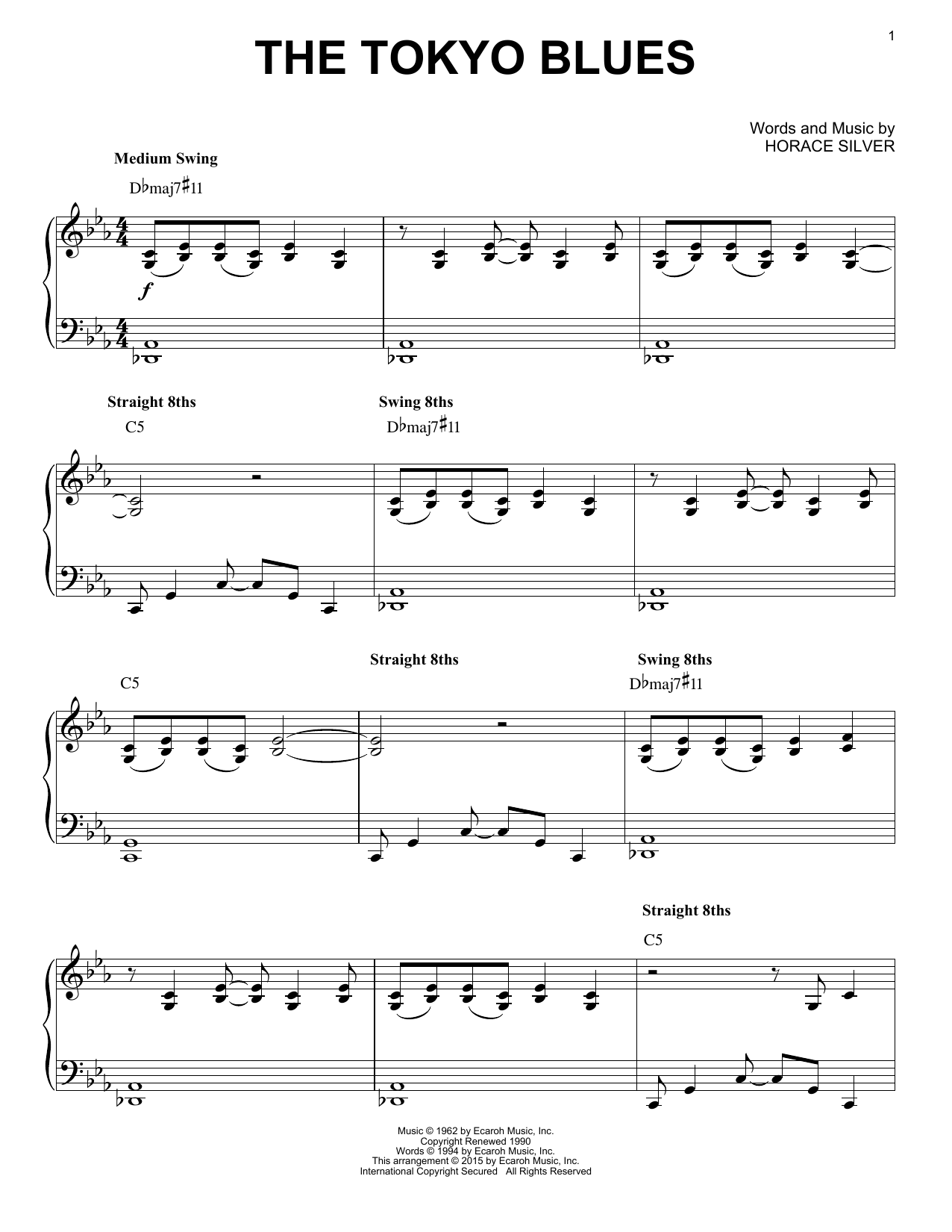 Horace Silver The Tokyo Blues (arr. Brent Edstrom) sheet music notes and chords arranged for Piano Solo