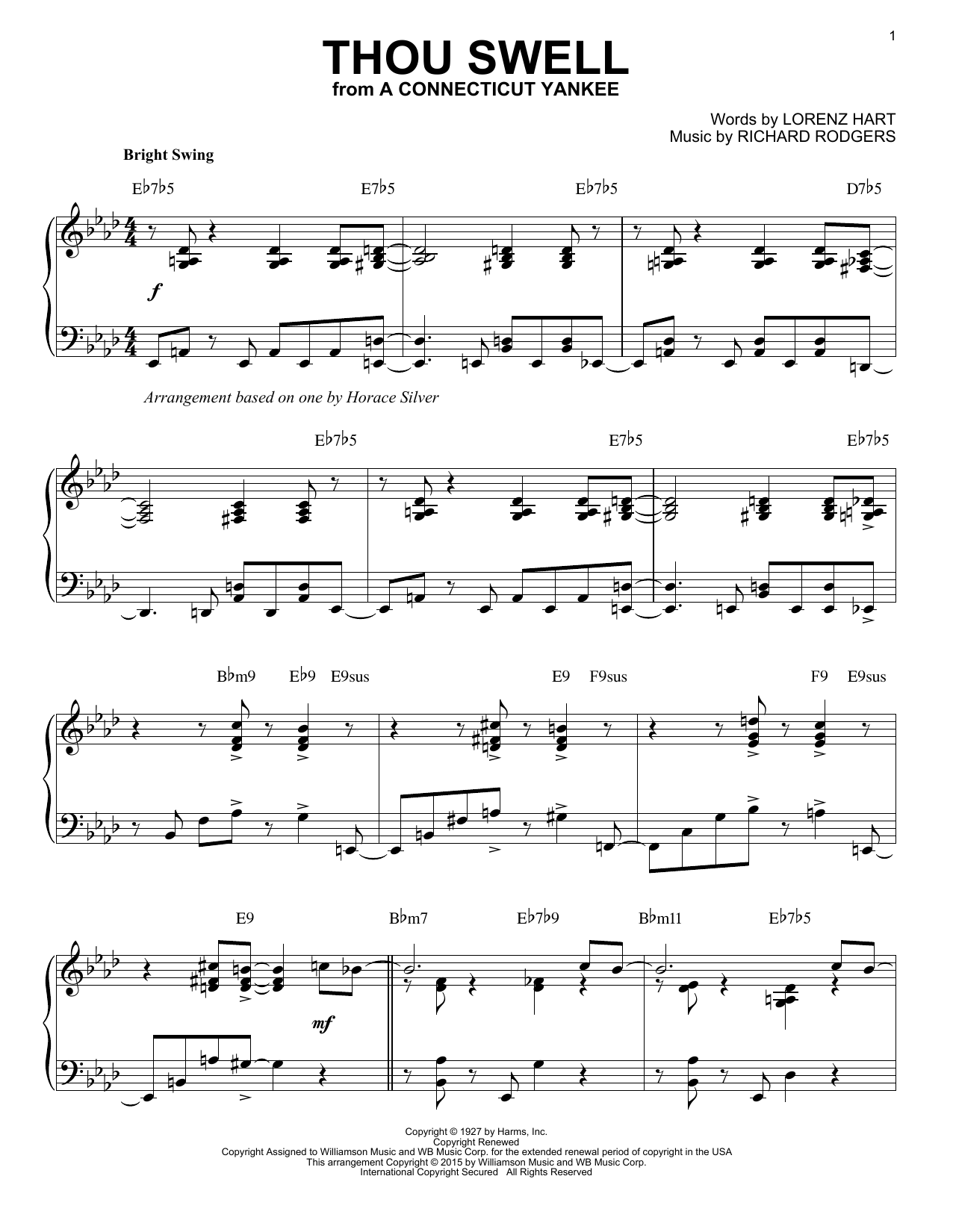 Horace Silver Thou Swell (arr. Brent Edstrom) sheet music notes and chords arranged for Piano Solo