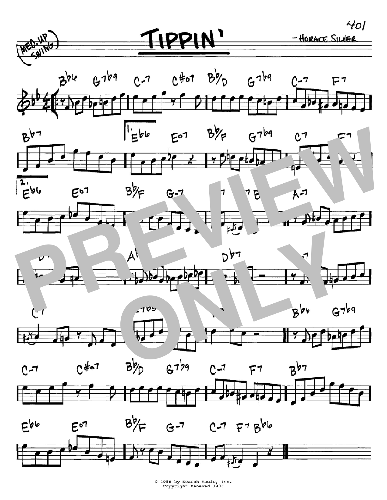 Horace Silver Tippin' sheet music notes and chords arranged for Real Book – Melody & Chords – C Instruments