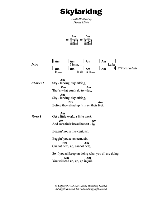 Horace Andy Skylarking sheet music notes and chords arranged for Guitar Chords/Lyrics