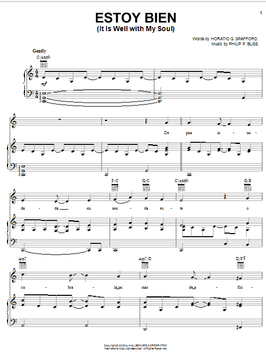 Horatio G. Spafford Estoy Bien (It Is Well With My Soul) sheet music notes and chords arranged for Piano, Vocal & Guitar Chords (Right-Hand Melody)