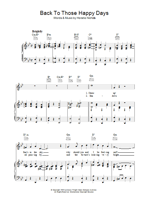 Horatio Nicholls Back To Those Happy Days sheet music notes and chords arranged for Piano, Vocal & Guitar Chords