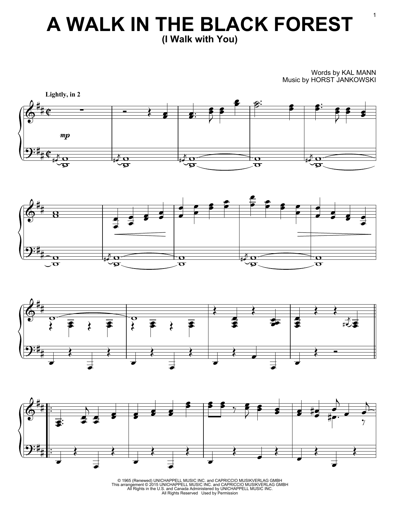 Horst Jankowski A Walk In The Black Forest (I Walk With You) sheet music notes and chords arranged for Keyboard Transcription
