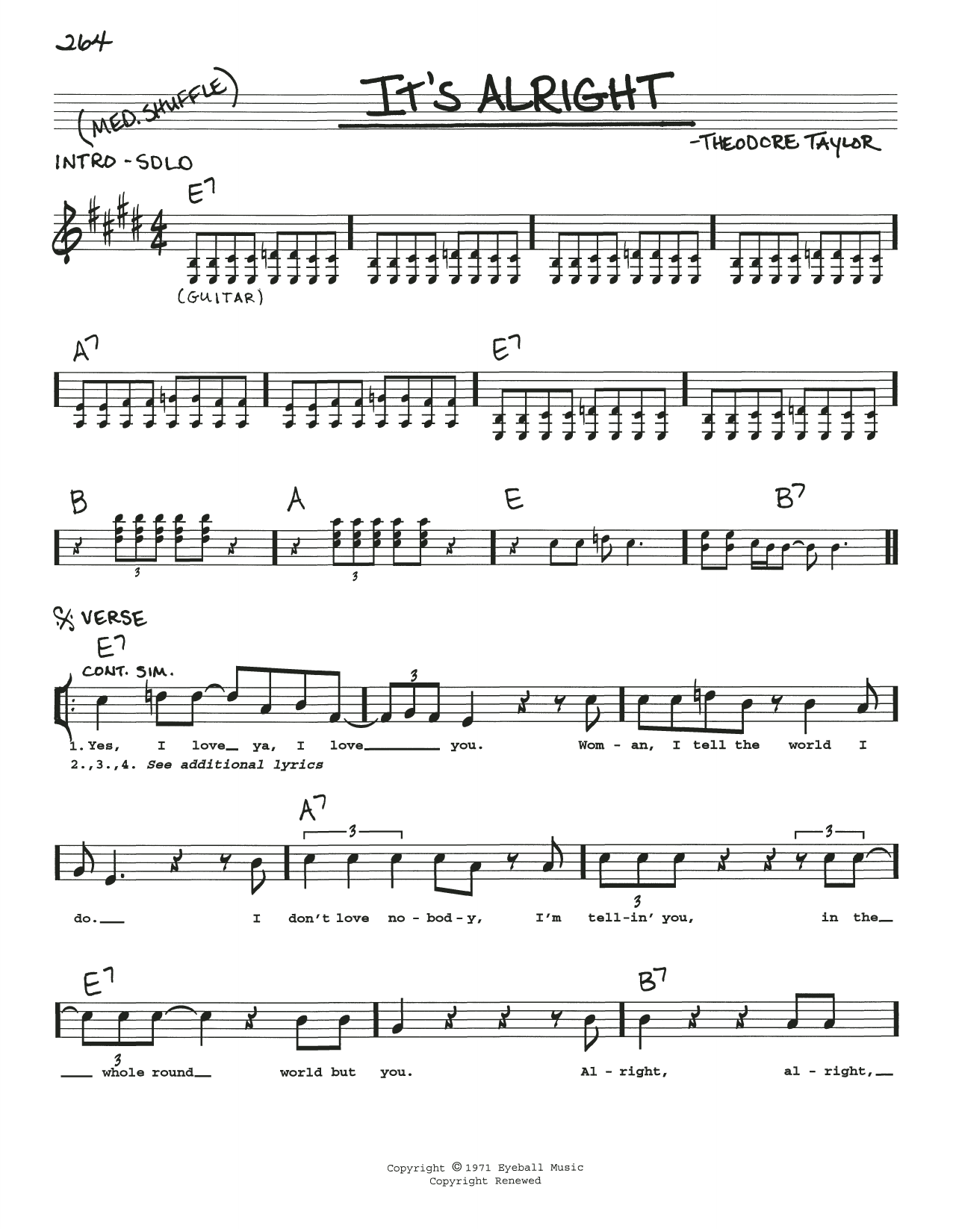 Hound Dog Taylor It's Alright sheet music notes and chords arranged for Real Book – Melody, Lyrics & Chords