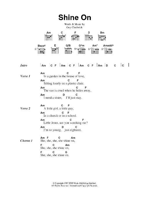 House Of Love Shine On sheet music notes and chords arranged for Guitar Chords/Lyrics