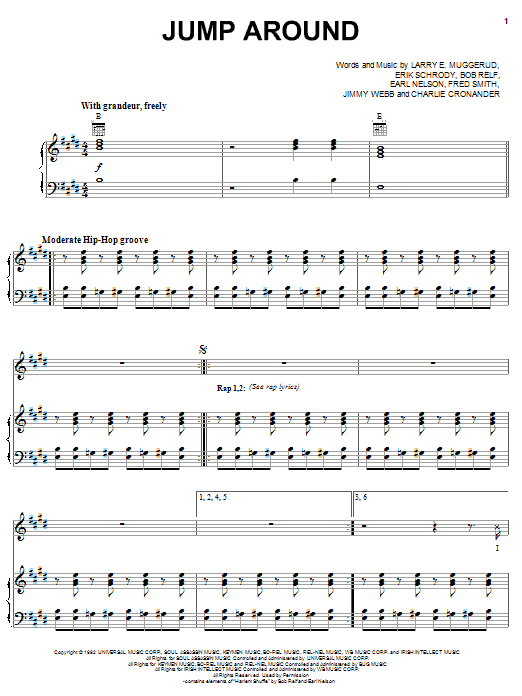 House Of Pain Jump Around sheet music notes and chords arranged for Piano, Vocal & Guitar Chords (Right-Hand Melody)
