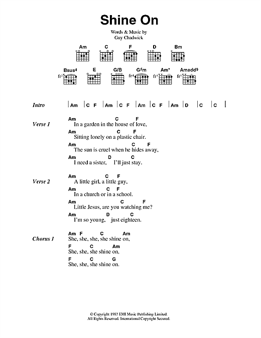 House Of Love Shine On sheet music notes and chords arranged for Guitar Chords/Lyrics
