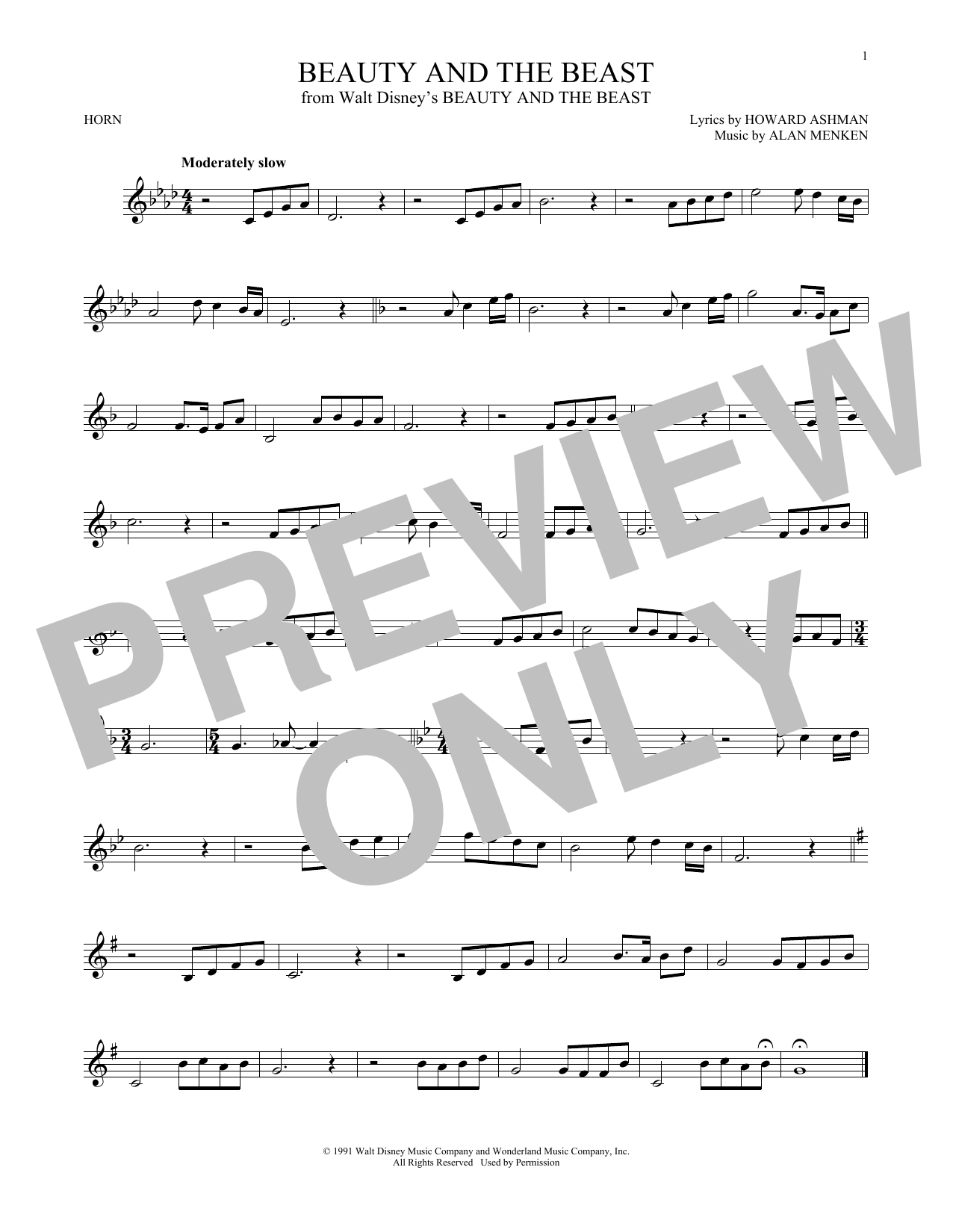 Howard Ashman & Alan Menken Beauty And The Beast sheet music notes and chords arranged for Alto Sax Solo