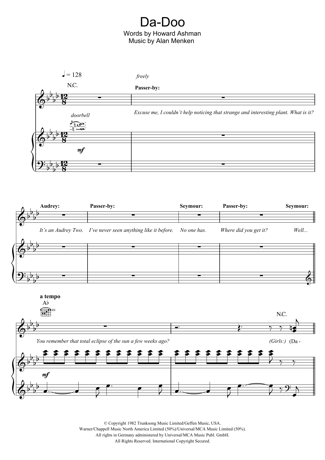 Howard Ashman Da Doo (from Little Shop of Horrors) sheet music notes and chords arranged for Piano, Vocal & Guitar Chords