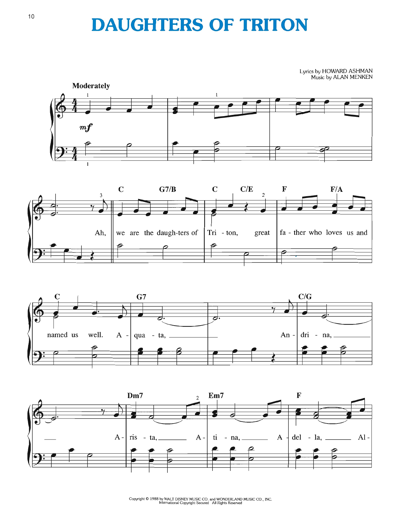 Howard Ashman Daughters Of Triton (from The Little Mermaid: A Broadway Musical) sheet music notes and chords arranged for Easy Piano