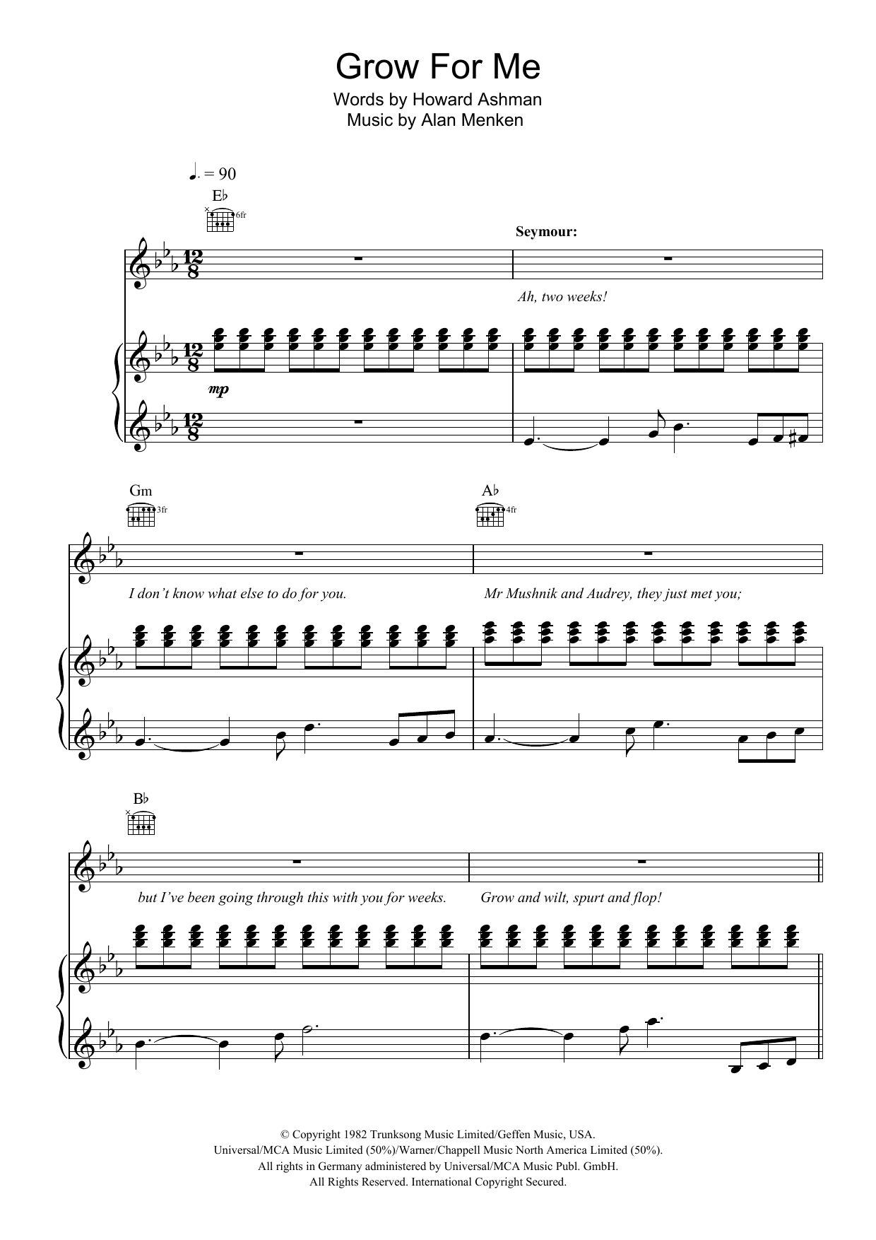 Howard Ashman Grow For Me (from Little Shop of Horrors) sheet music notes and chords arranged for Piano, Vocal & Guitar Chords