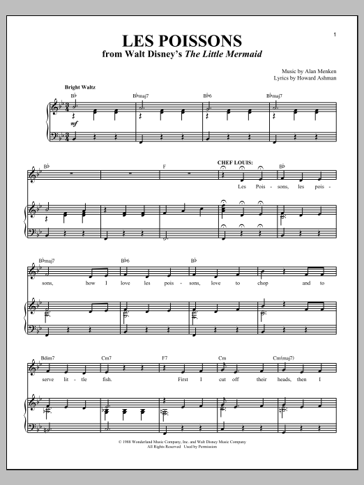 Howard Ashman Les Poissons (from The Little Mermaid) sheet music notes and chords arranged for Lead Sheet / Fake Book