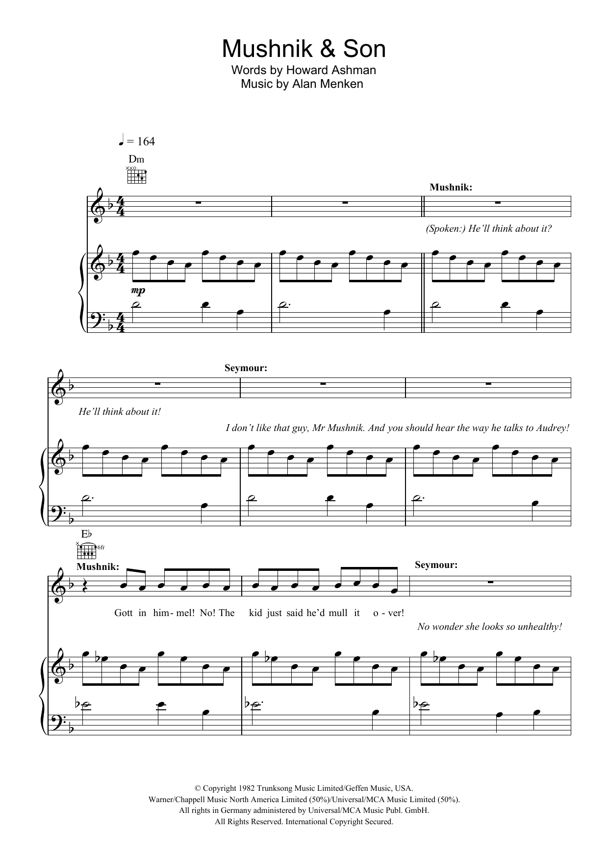 Howard Ashman Mushnik And Son sheet music notes and chords arranged for Piano, Vocal & Guitar Chords