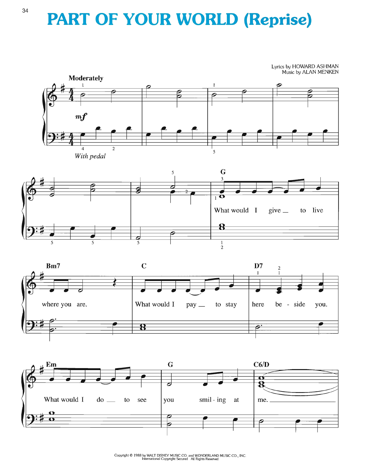 Howard Ashman Part Of Your World (Reprise) (from The Little Mermaid: A Broadway Musical) sheet music notes and chords arranged for Easy Piano