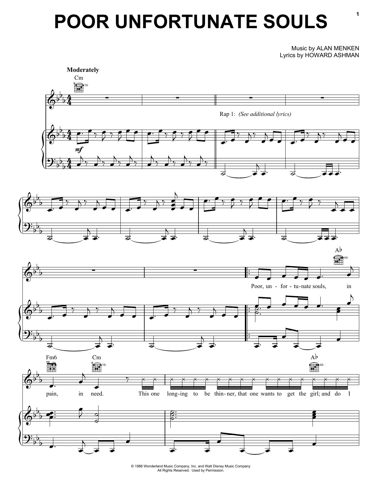 Howard Ashman Poor Unfortunate Souls (from Disney's Descendants 2) sheet music notes and chords arranged for Piano, Vocal & Guitar Chords (Right-Hand Melody)