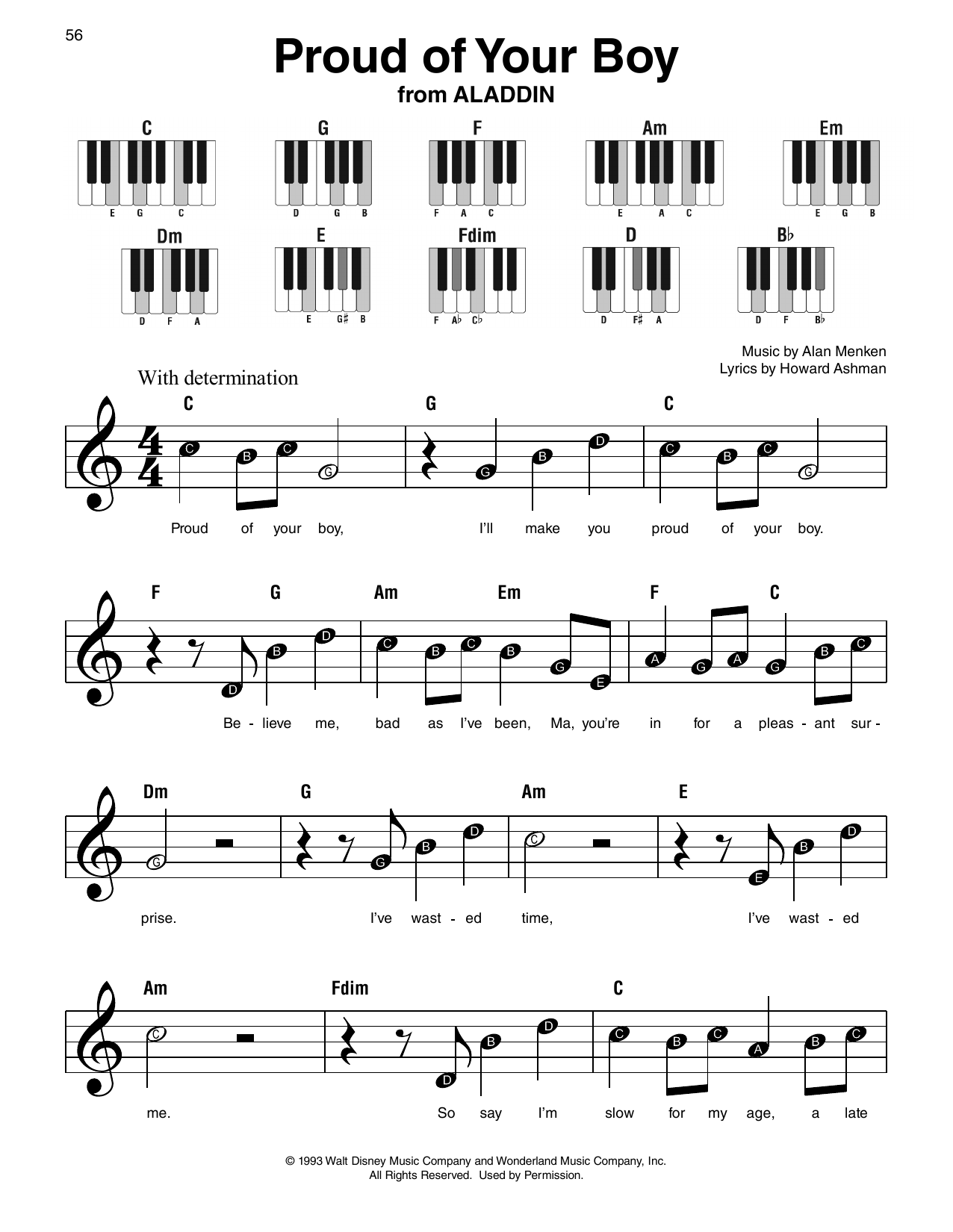 Howard Ashman Proud Of Your Boy (from Aladdin) sheet music notes and chords arranged for Super Easy Piano