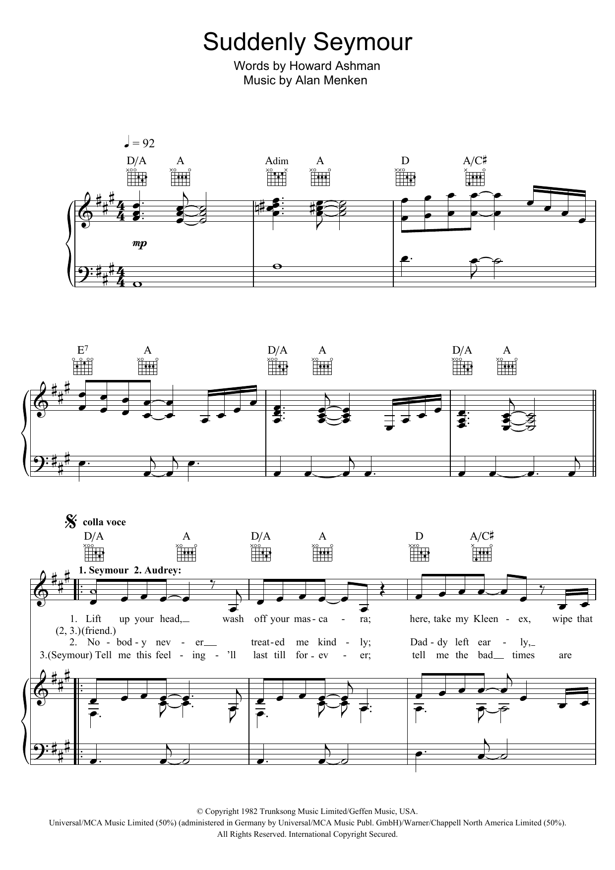 Howard Ashman Suddenly Seymour (from Little Shop of Horrors) sheet music notes and chords arranged for Piano, Vocal & Guitar Chords