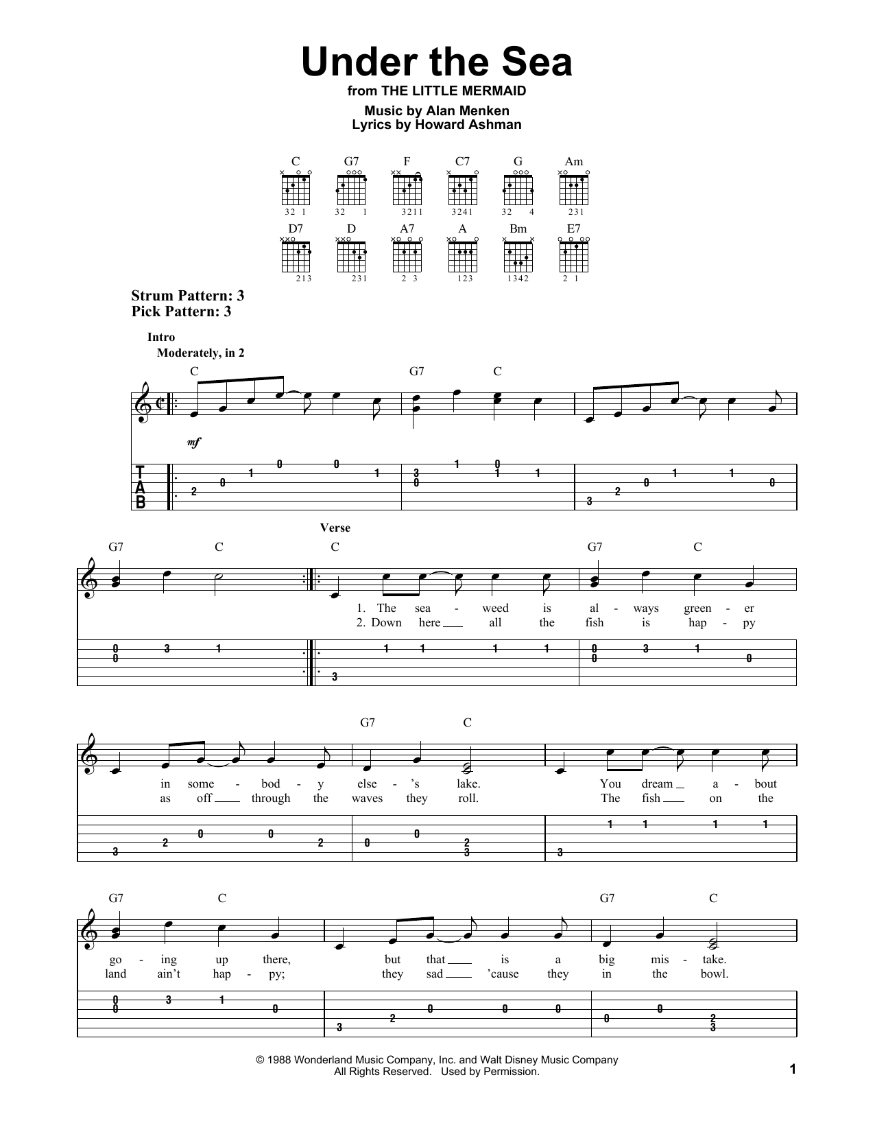 Howard Ashman Under The Sea (from The Little Mermaid) sheet music notes and chords arranged for Easy Guitar Tab