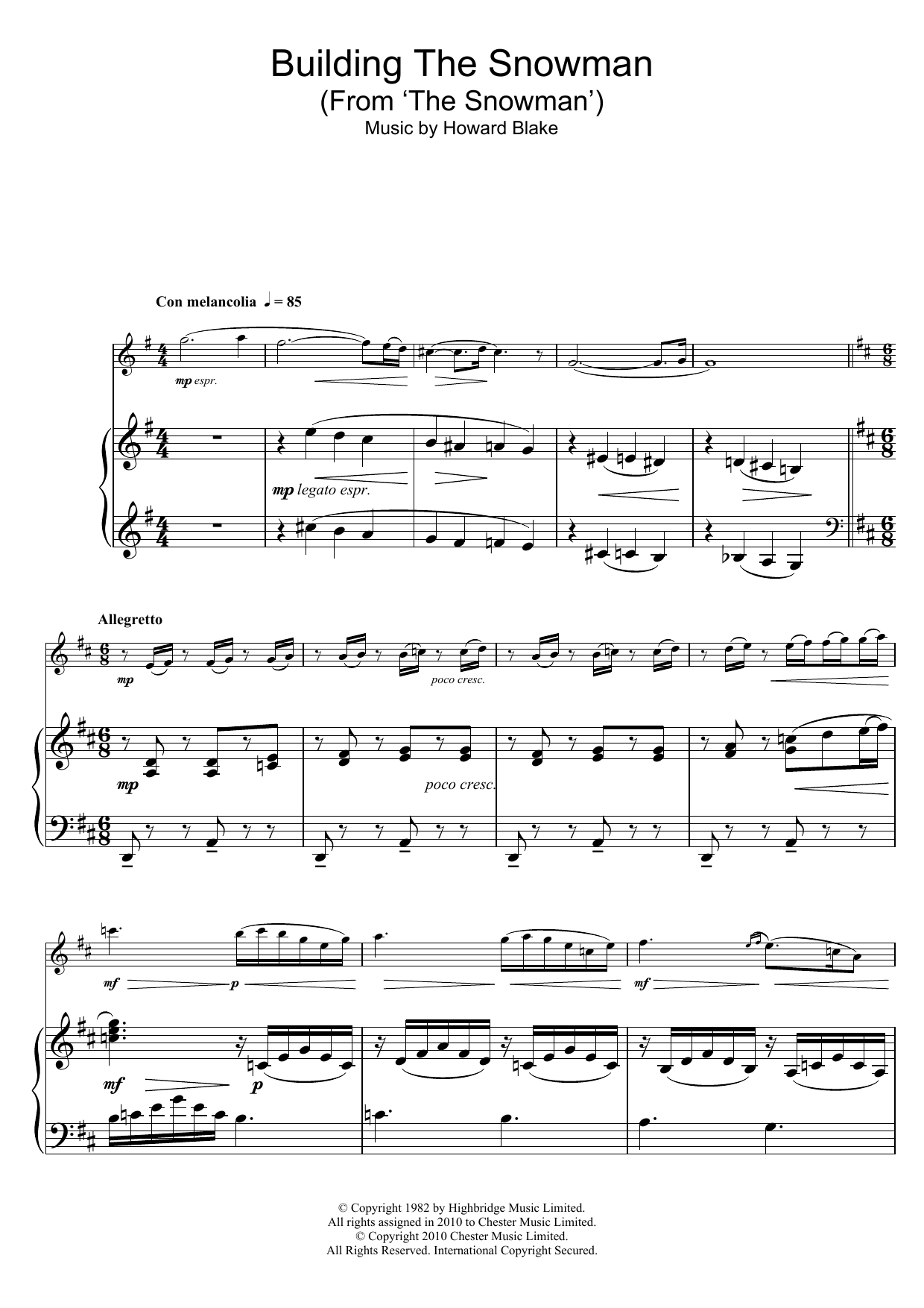 Howard Blake Building The Snowman (From 'The Snowman') sheet music notes and chords arranged for Flute Solo