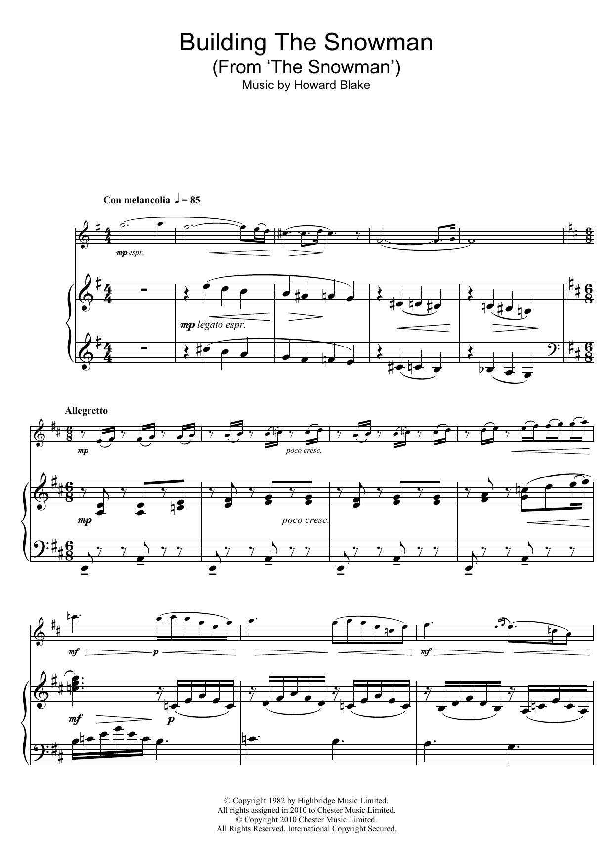 Howard Blake Building The Snowman (From 'The Snowman') sheet music notes and chords arranged for Clarinet Solo