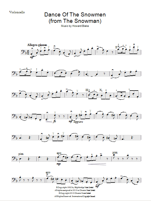 Howard Blake Dance Of The Snowmen (from The Snowman) sheet music notes and chords arranged for Cello Solo