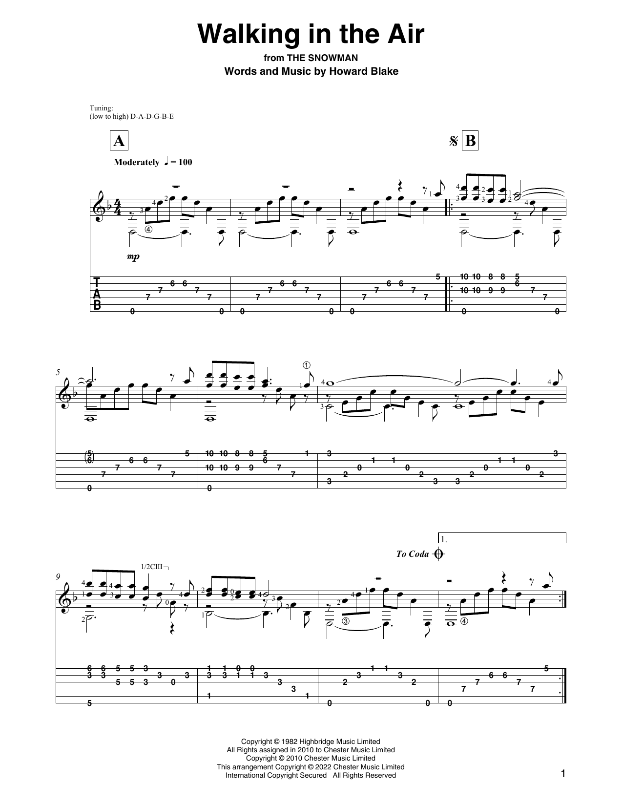 Howard Blake Walking In The Air (from The Snowman) (arr. David Jaggs) sheet music notes and chords arranged for Solo Guitar