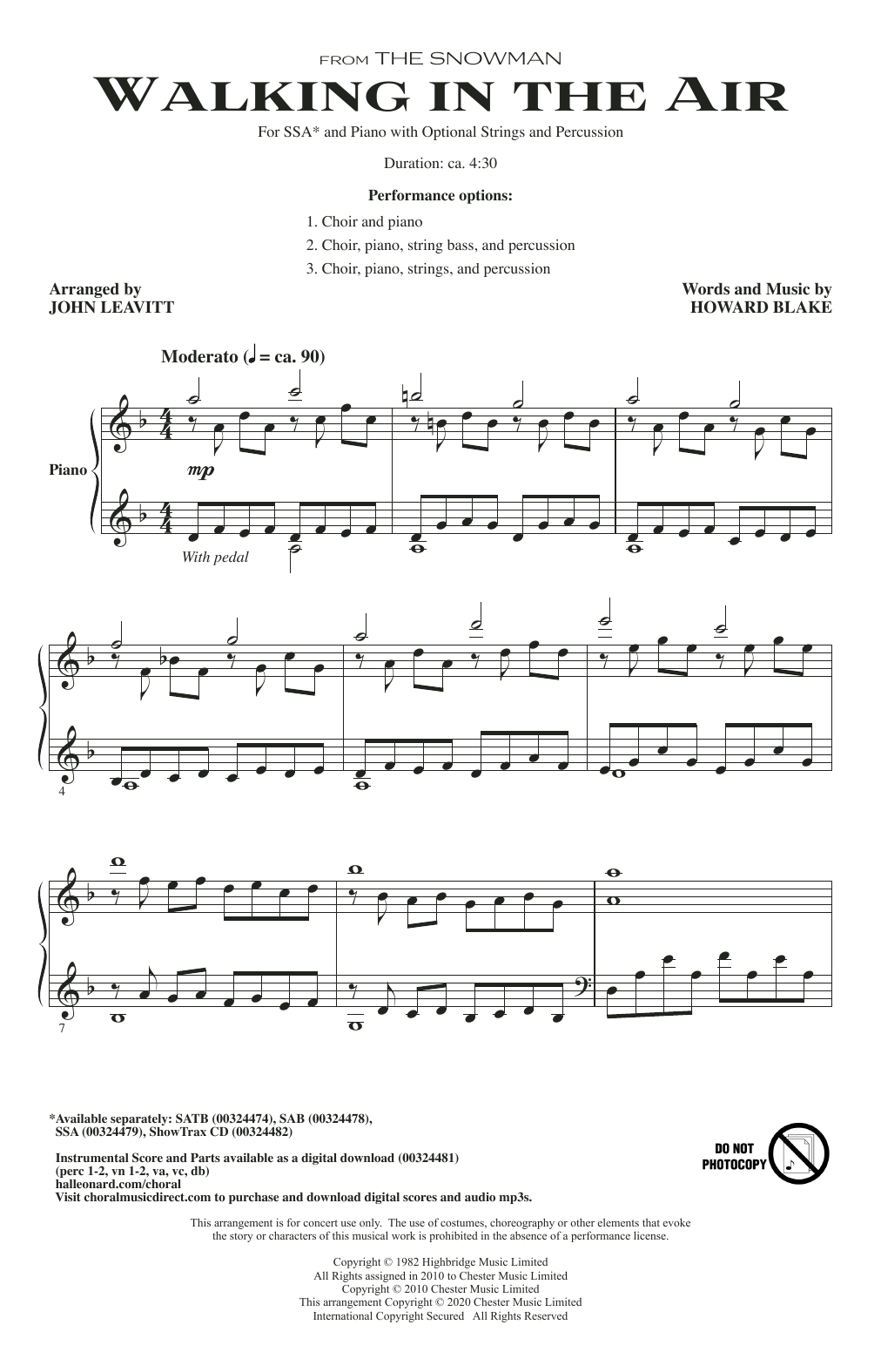 Howard Blake Walking In The Air (from The Snowman) (arr. John Leavitt) sheet music notes and chords arranged for SAB Choir