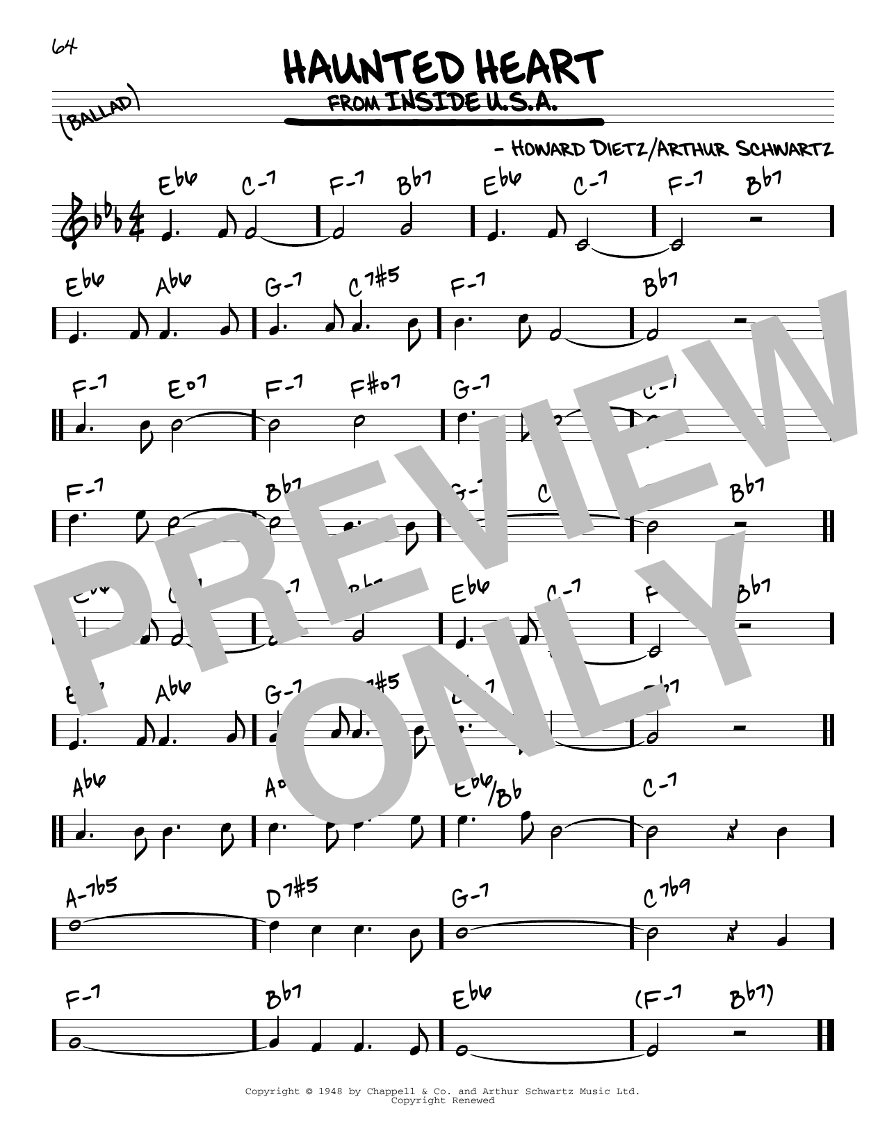 Howard Dietz Haunted Heart sheet music notes and chords arranged for Real Book – Melody & Chords
