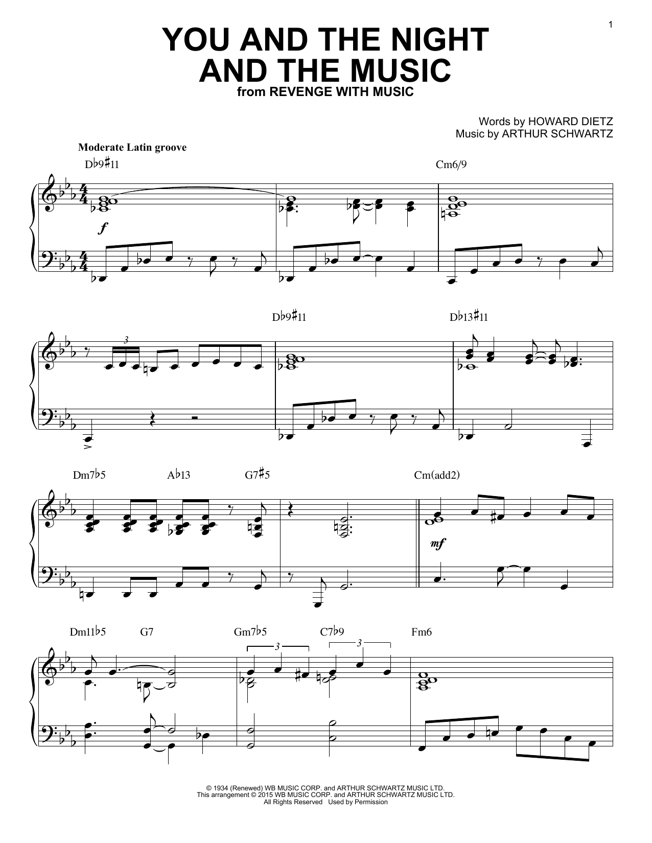 Howard Dietz You And The Night And The Music [Jazz version] (arr. Brent Edstrom) sheet music notes and chords arranged for Piano Solo