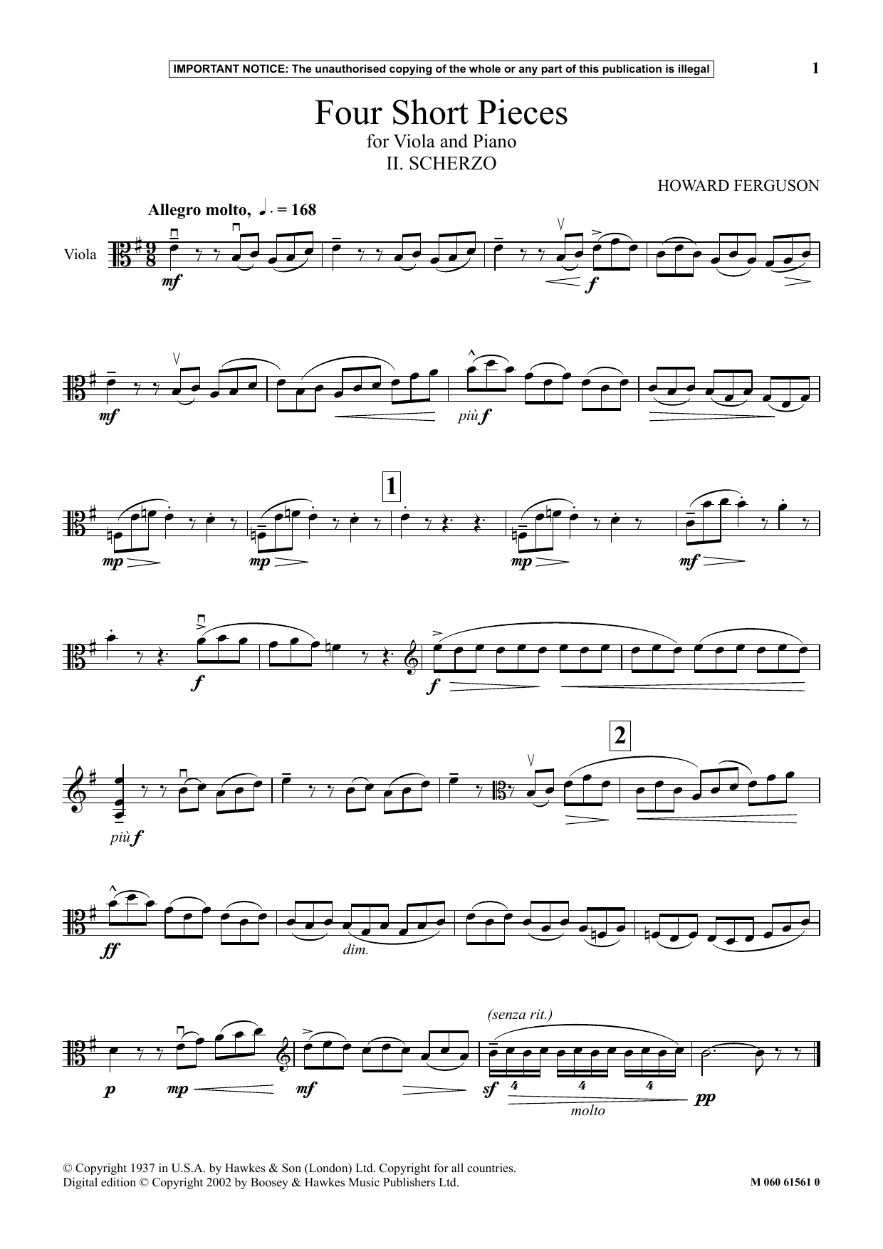 Howard Ferguson II. Scherzo (from Four Short Pieces) sheet music notes and chords arranged for Viola and Piano