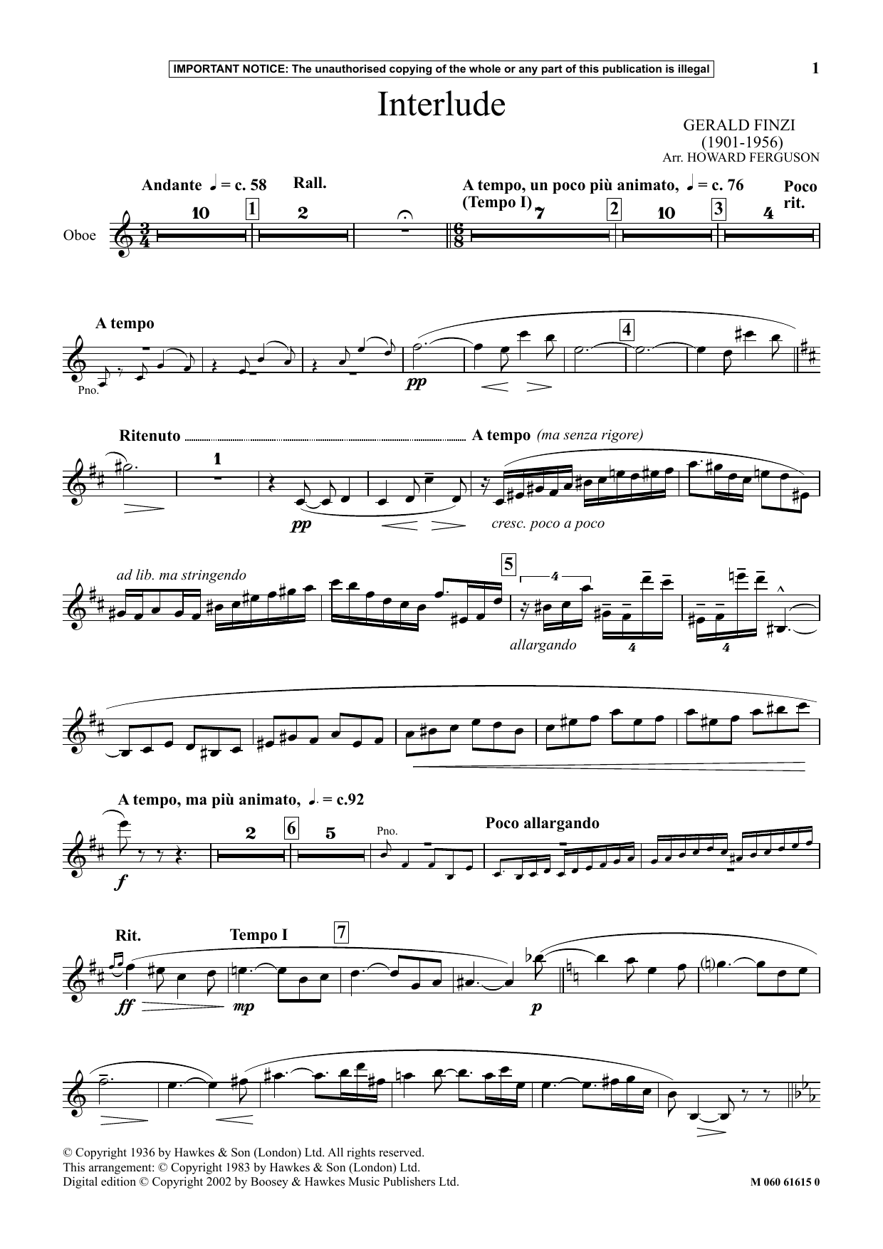 Howard Ferguson Interlude sheet music notes and chords arranged for Instrumental Solo