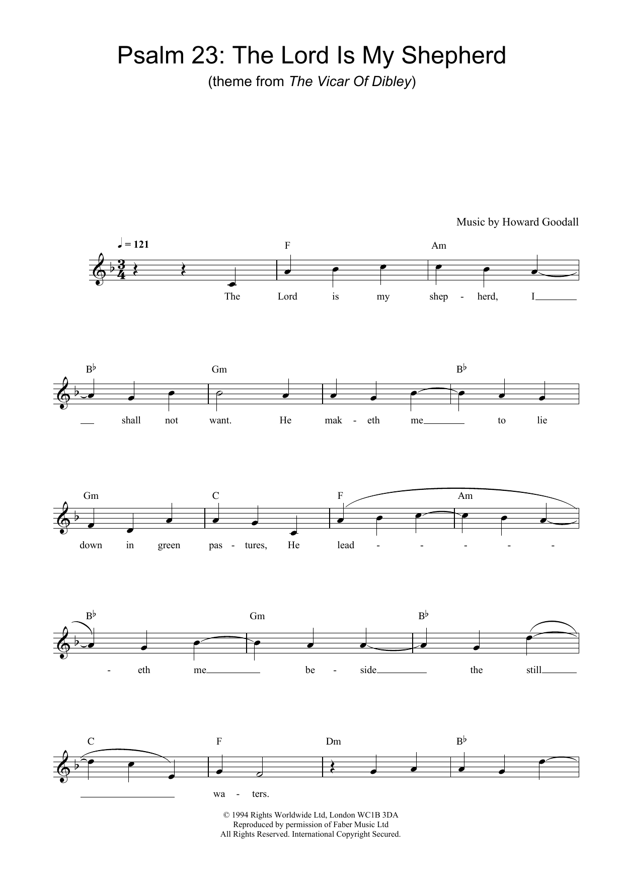 Howard Goodall Psalm 23 - The Lord Is My Shepherd (theme from The Vicar Of Dibley) sheet music notes and chords arranged for Piano Chords/Lyrics