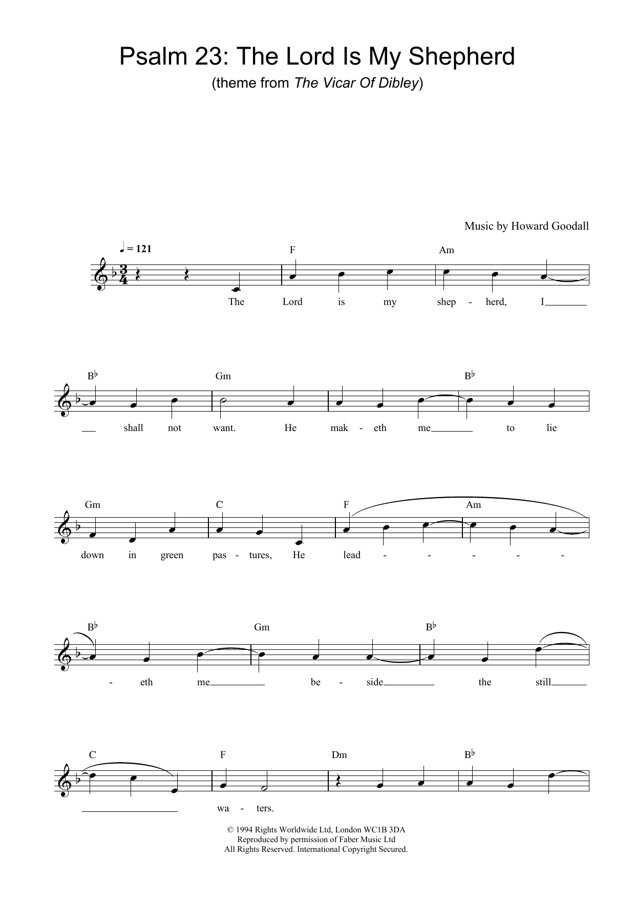 Howard Goodall Psalm 23 - The Lord Is My Shepherd (theme from The Vicar Of Dibley) sheet music notes and chords arranged for Lead Sheet / Fake Book