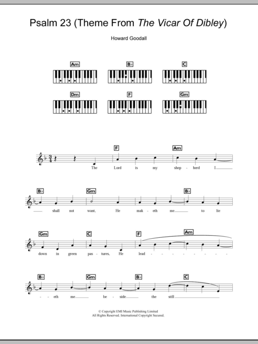 Howard Goodall Psalm 23 (Theme From The Vicar Of Dibley) sheet music notes and chords arranged for Piano Chords/Lyrics