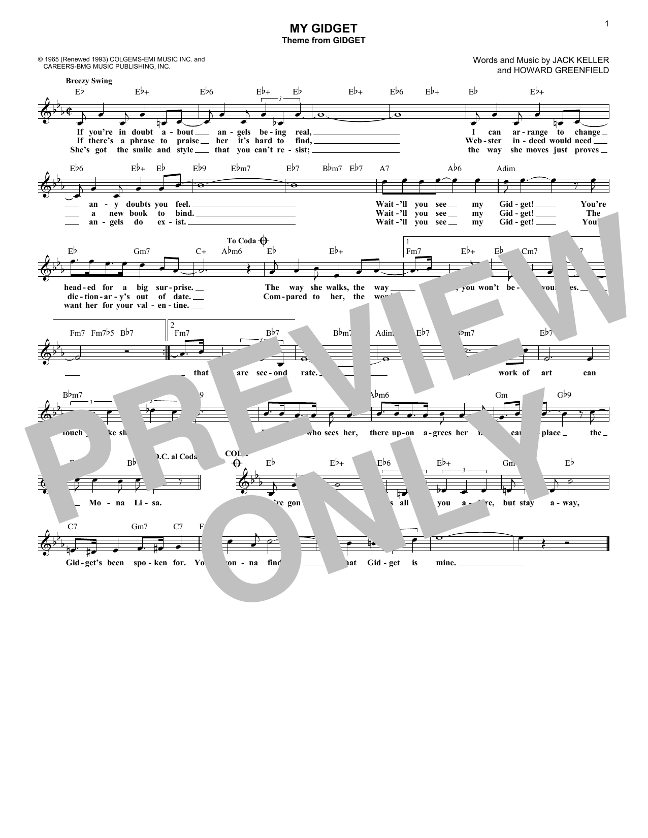 Howard Greenfield My Gidget (from Gidget) sheet music notes and chords arranged for Lead Sheet / Fake Book