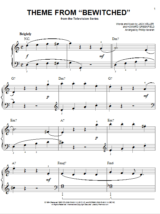 Howard Greenfield Theme from Bewitched (arr. Phillip Keveren) sheet music notes and chords arranged for Easy Piano