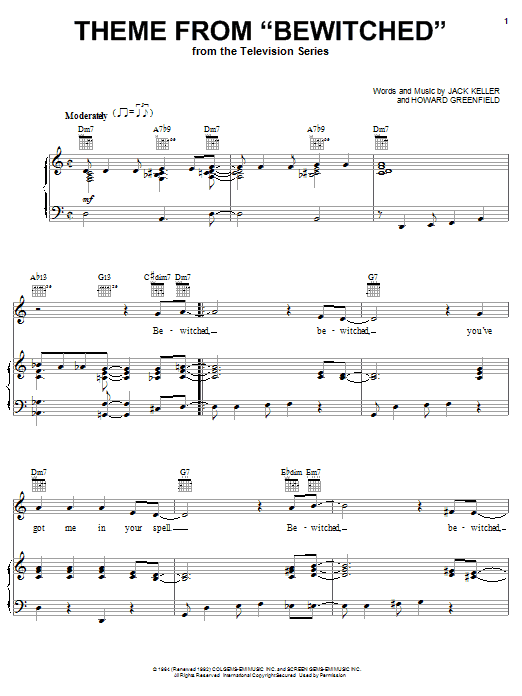 Howard Greenfield Theme from Bewitched sheet music notes and chords arranged for Piano, Vocal & Guitar Chords (Right-Hand Melody)