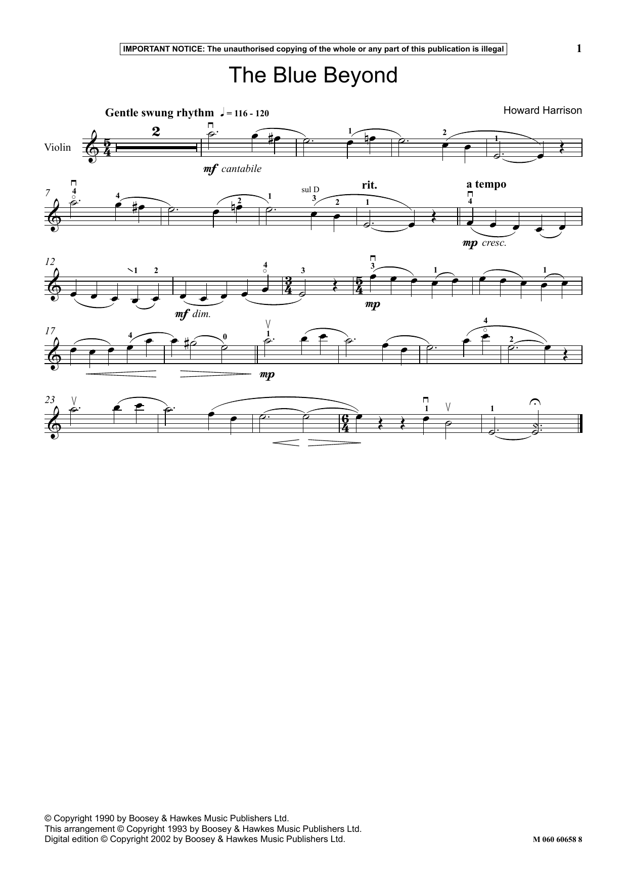 Howard Harrison The Blue Beyond sheet music notes and chords arranged for Instrumental Solo