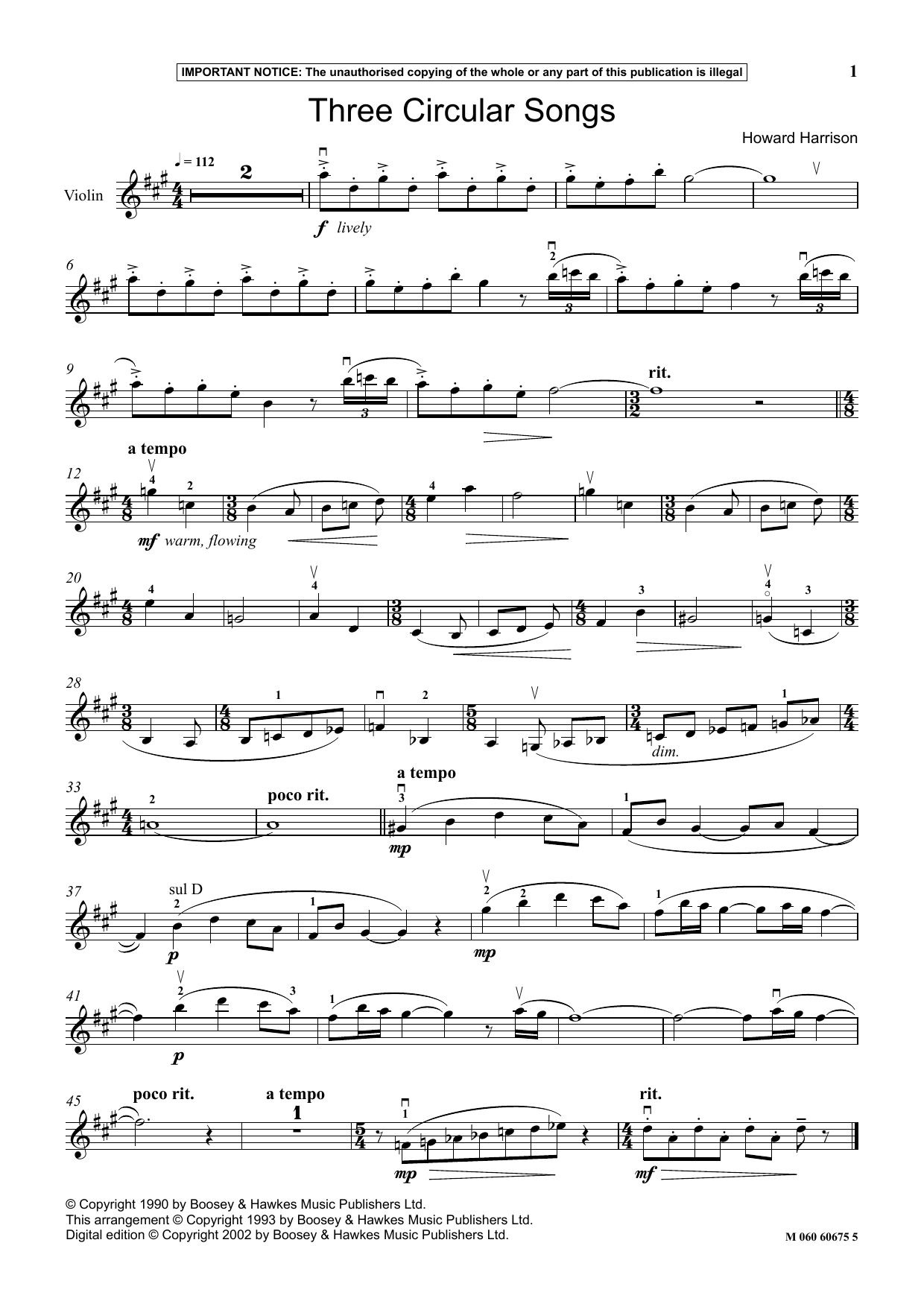 Howard Harrison Three Circular Songs sheet music notes and chords arranged for Instrumental Solo