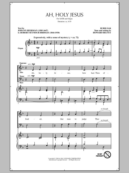 Howard Helvey Ah, Holy Jesus sheet music notes and chords arranged for SATB Choir