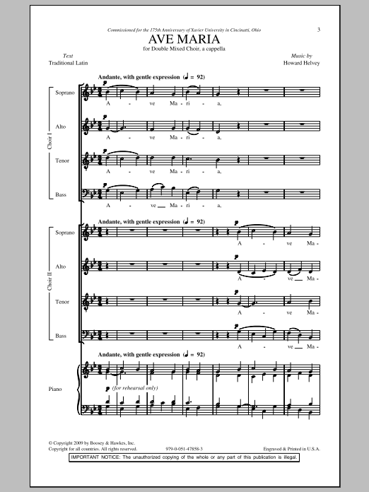 Howard Helvey Ave Maria sheet music notes and chords arranged for SATB Choir