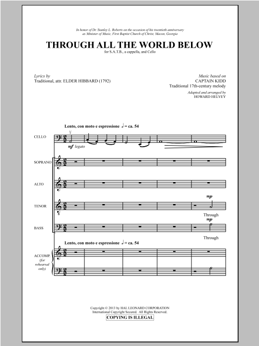 Howard Helvey Through All The World Below sheet music notes and chords arranged for SATB Choir